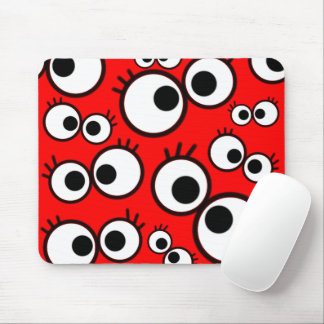 Playful Red Googly Eyes Pattern Mouse Pad