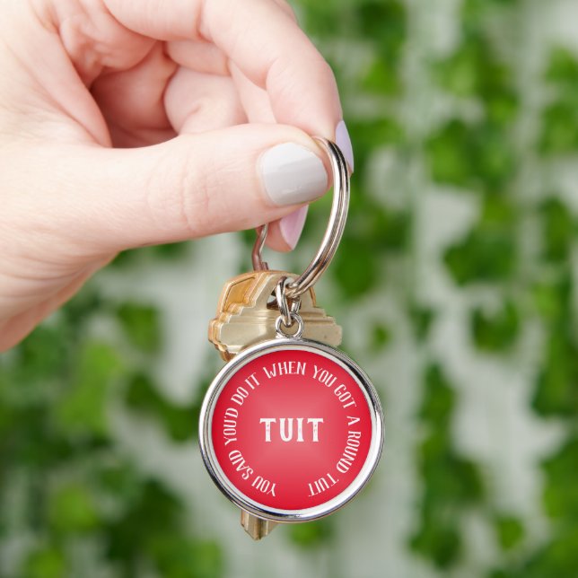 Playful Red Gradient "A Round Tuit" Keychain (Hand)