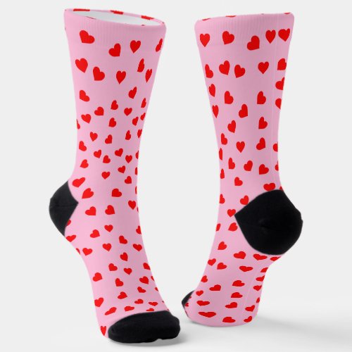 Playful Red Hearts Pastel Pink Socks