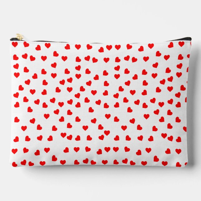 Playful Red Hearts White Accessory Pouch (Front)