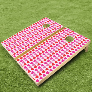 Playful Red Pink Fuchsia Hearts Valentine Pattern Cornhole Set