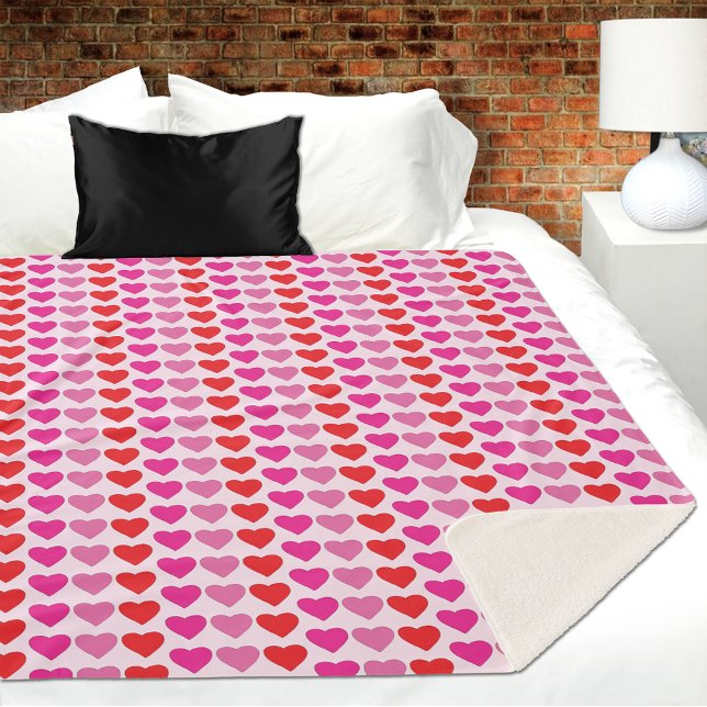 Playful Red Pink Fuchsia Hearts Valentine Pattern  Sherpa Blanket (Creator Uploaded)