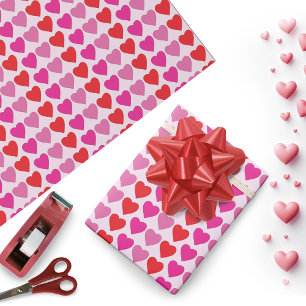 Playful Red Pink Fuchsia Hearts Valentine Pattern Wrapping Paper