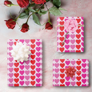 Playful Red Pink Fuchsia Hearts Valentine Pattern Wrapping Paper Sheets