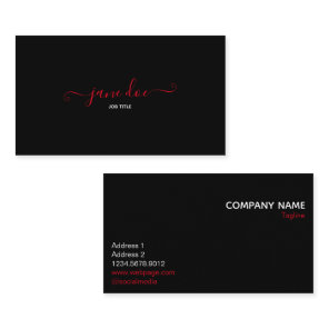 Playful Red Stylish Business Brand Identity Black Business Card