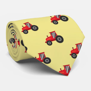 Playful red Tractor and Name on yellow Neck Tie