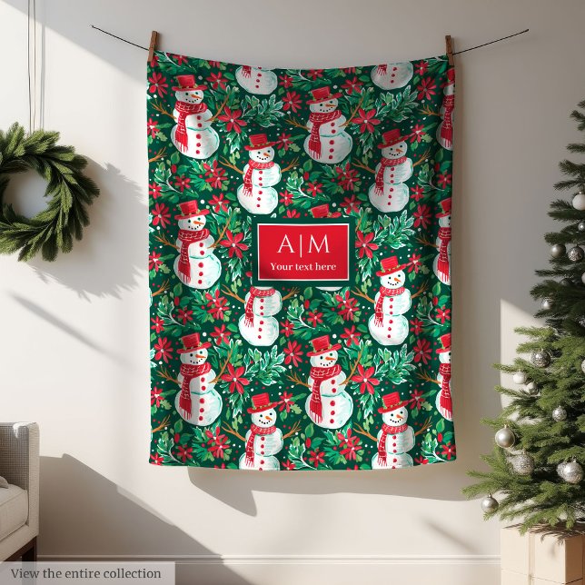 Playful red watercolor preppy monogram throw wrap fleece blanket (Playful red watercolor preppy monogram throw wrap Fleece Blanket )