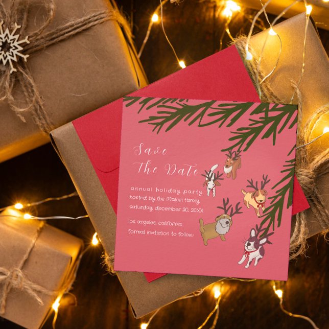 Playful Reindeer Dogs Christmas Illustration Save The Date (Creator Uploaded)