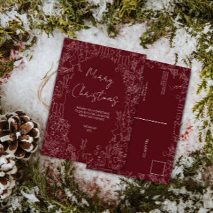 playful Reindeer & Winter Botanicals- christmas Postcard