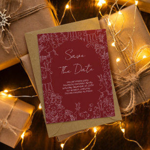 playful Reindeer & Winter Botanicals- christmas Save The Date