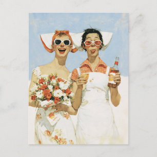 Playful Retro Bridesmaids Celebration Illustration Postcard