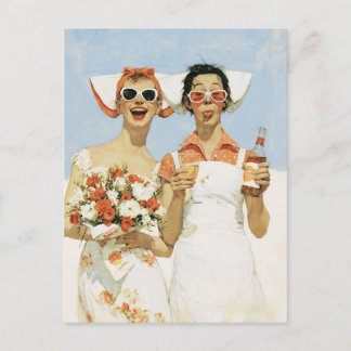 Playful Retro Bridesmaids Celebration Illustration Postcard