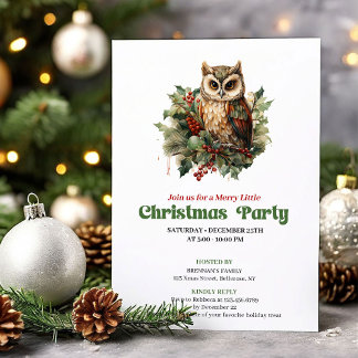Playful retro Christmas owl party invitation