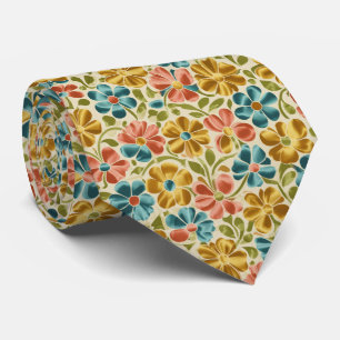 Playful Retro Floral Pattern Neck Tie