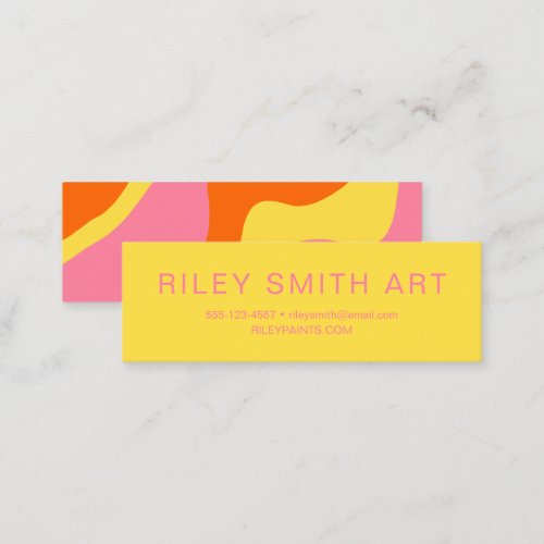 Playful Retro Groovy Orange Yellow Pink Abstract Mini Business Card
