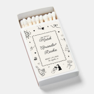 Playful Retro Hand Drawn Whimsical Doodle Wedding Matchboxes