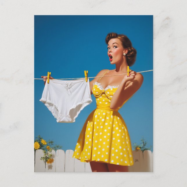  Playful Retro Laundry Day Surprise Postcard (Front)