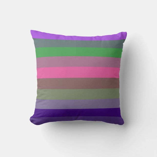 Playful Retro Pop Purple & Green Stripe Pattern Throw Pillow (Front)