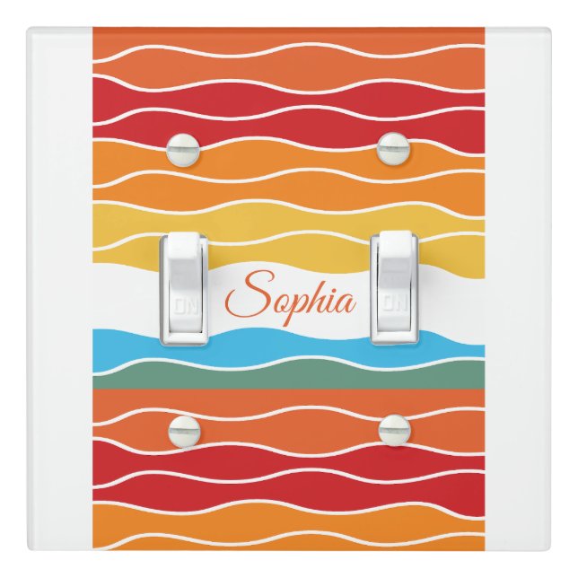 Playful Retro Rainbow Stripes for Custom Product Light Switch Cover (In Situ)