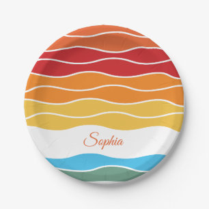 Playful Retro Rainbow Stripes for Custom Product Paper Plates