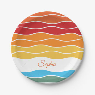 Playful Retro Rainbow Stripes for Custom Product Paper Plates