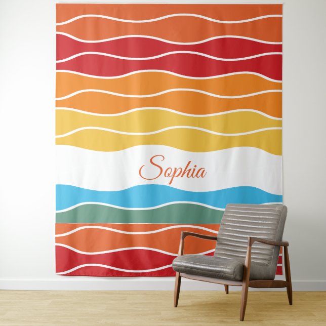 Playful Retro Rainbow Stripes for Custom Product Tapestry (In Situ)