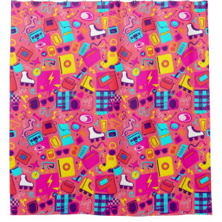 Playful Retro Shower Curtain – Dynamic Patterns 