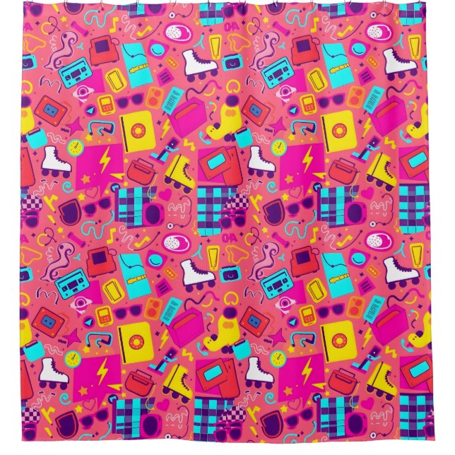 Playful Retro Shower Curtain – Dynamic Patterns  (Front)