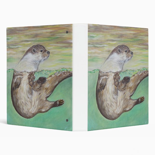 Playful River Otter Painting 3 Ring Binder (Background)