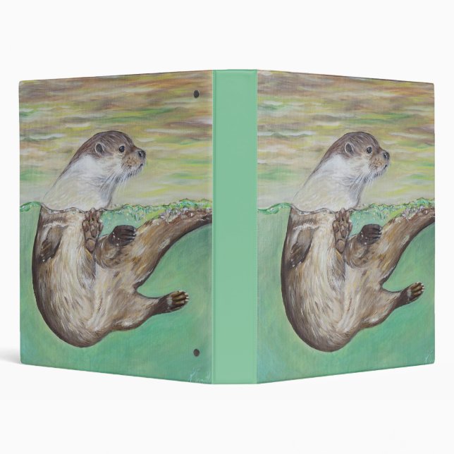 Playful River Otter Painting 3 Ring Binder (Background)