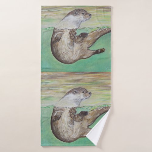 Playful River Otter Painting Bath Towel Set
