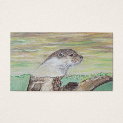 Playful River Otter Painting Business Card