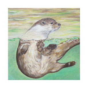 Playful River Otter Painting Canvas Print
