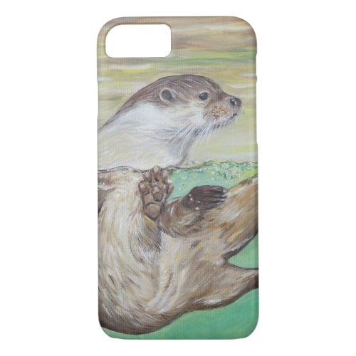 Playful River Otter Painting iPhone 87 Case