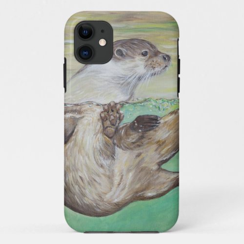 Playful River Otter Painting iPhone 11 Case