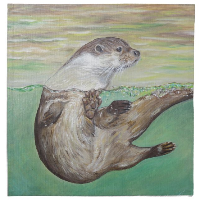 Playful River Otter Painting Cloth Napkin (Front)