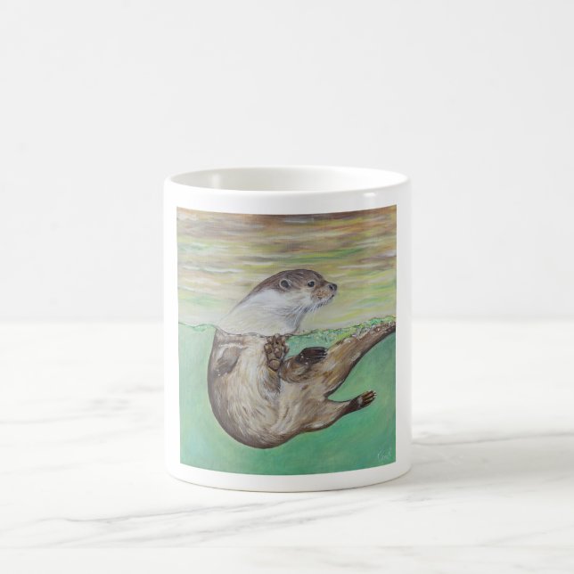 Playful River Otter Painting Coffee Mug (Center)