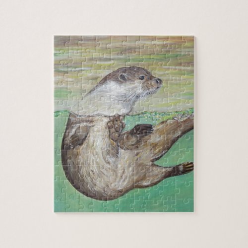 Playful River Otter Painting Jigsaw Puzzle