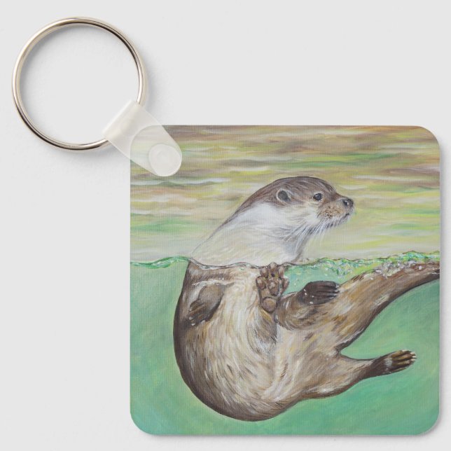 Playful River Otter Painting Keychain (Front)