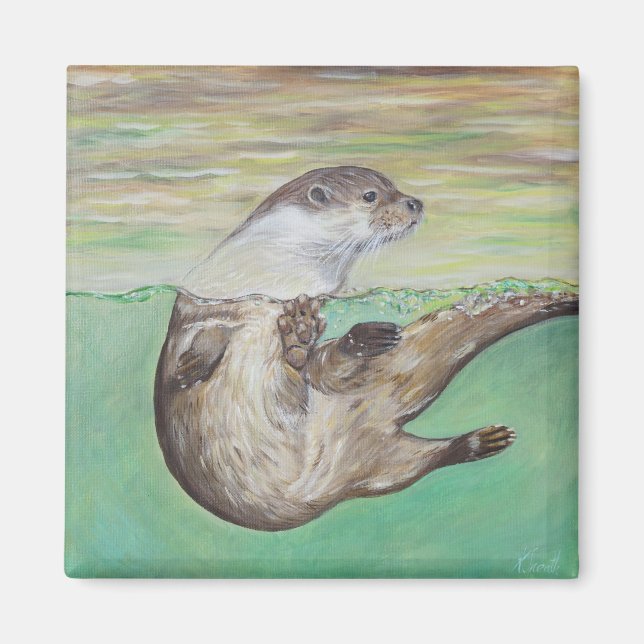 Playful River Otter Painting Magnet (Front)