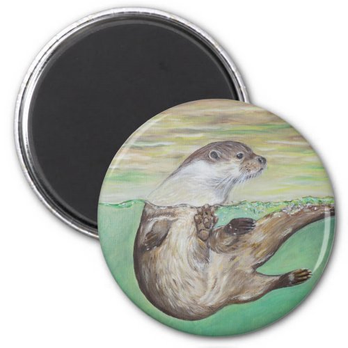 Playful River Otter Painting Magnet