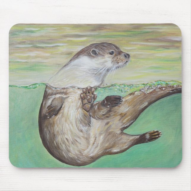 Playful River Otter Painting Mouse Pad (Front)