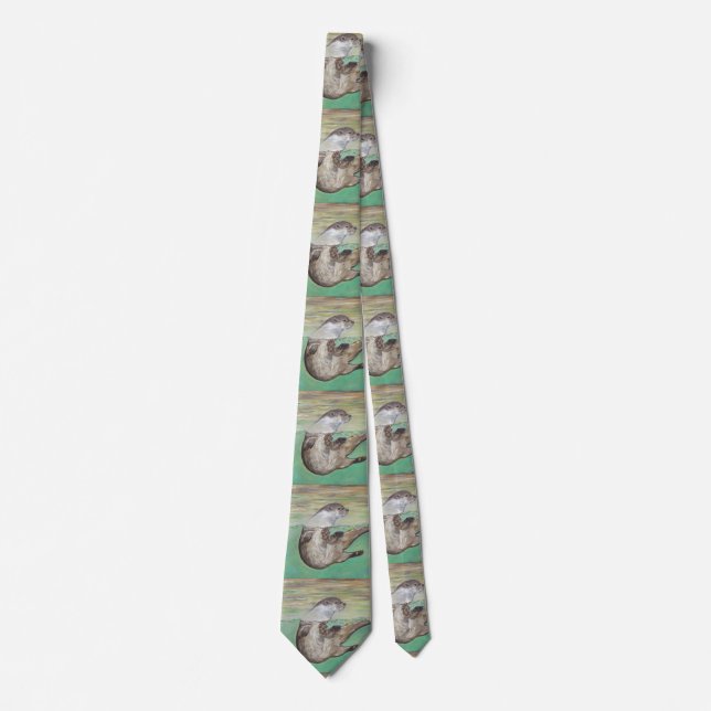 Playful River Otter Painting Neck Tie (Front)