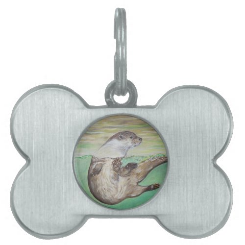 Playful River Otter Painting Pet Tag