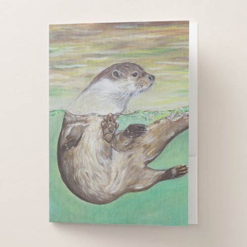 Playful River Otter Painting Pocket Folder