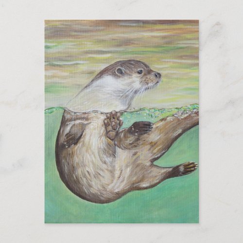 Playful River Otter Painting Postcard