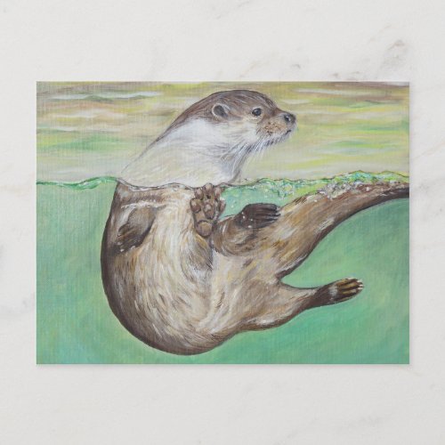 Playful River Otter Painting Postcard