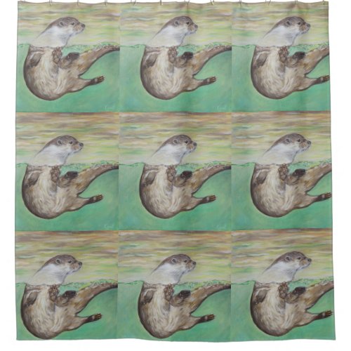 Playful River Otter Painting Shower Curtain