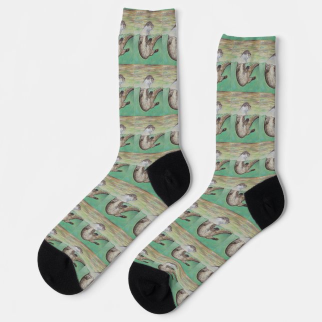 Playful River Otter Painting Socks (Left)