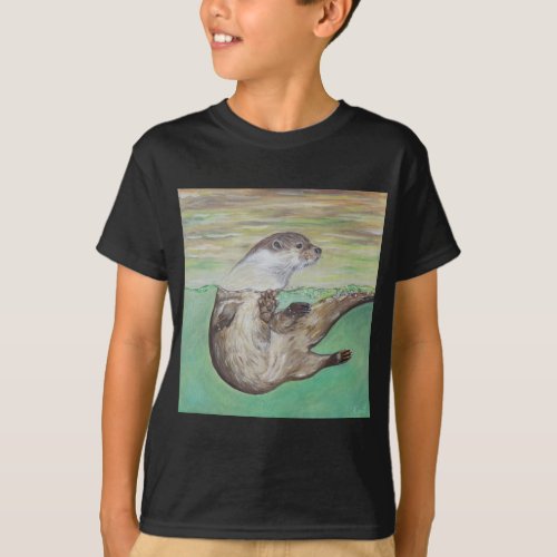 Playful River Otter Painting T_Shirt